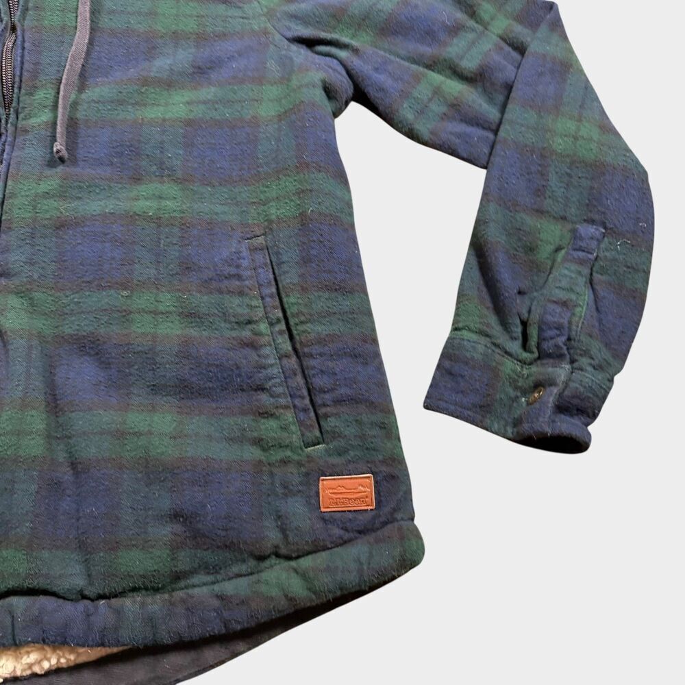 L.L. Bean Sherpa Lined Plaid Hoodie Jacket Men’s S Small Green Watch Flannel Zip - Picture 6 of 10